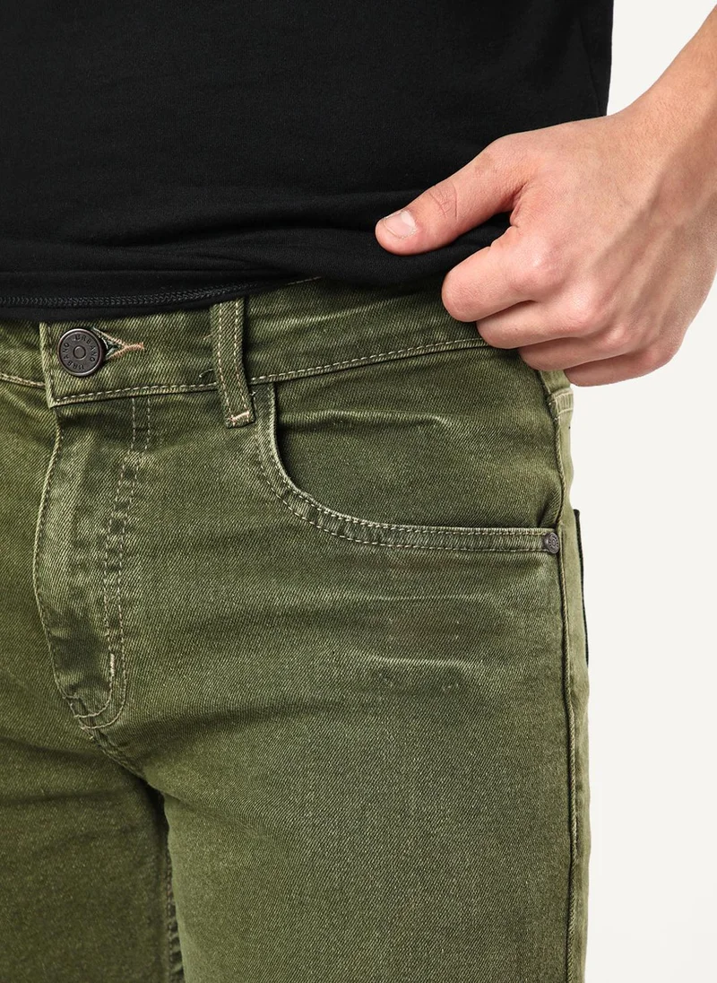 Urbano Fashion  Urbano Fashion Men's Light Green Regular Fit Heavy Washed Denim Jeans Stretchable for Men | Best Price UAE